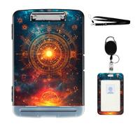 VOGDMKJG Heavy Duty Storage Clipboard(Side-Open)Slim Plastic Organization Case Box With ID Badge Holder&Pen Holder,Sun Moon Astrology Wheel File Case Portfolio For Letter A4 Size Nurse,Student,Coaches