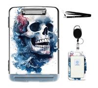 VOGDMKJG Heavy Duty Storage Clipboard(Side-Open) Slim Plastic Organization Case Box with ID Badge Holder&Pen Holder,Water Splash Skull File Case Portfolio for Letter A4 Size Nurses,Students,Coaches