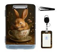 VOGDMKJG Heavy Duty Storage Clipboard(Side-Open) Slim Plastic Organization Case Box with ID Badge Holder&Pen Holder,Bunny Teacup File Case Portfolio for Letter A4 Size Nurses,Students,Coaches
