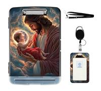 VOGDMKJG Heavy Duty Storage Clipboard(Side-Open) Slim Plastic Organization Case Box with ID Badge Holder&Pen Holder,Jesus Holding Baby File Case Portfolio for Letter A4 Size Nurses,Students,Coaches