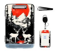 VOGDMKJG Heavy Duty Storage Clipboard(Side-Open) Slim Plastic Organization Case Box with ID Badge Holder&Pen Holder,Deer Snow Mountain File Case Portfolio for Letter A4 Size Nurses,Students,Coaches