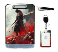 VOGDMKJG Heavy Duty Storage Clipboard(Side-Open)Slim Plastic Organization Case Box With ID Badge Holder&Pen Holder,Samurai Warrior on Skull File Case Portfolio For Letter A4 Size Nurse,Student,Coaches
