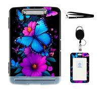 VOGDMKJG Heavy Duty Storage Clipboard(Side-Open)Slim Plastic Organization Case Box With ID Badge Holder&Pen Holder,Neon Butterfly Purple File Case Portfolio For Letter A4 Size Nurses,Students,Coaches