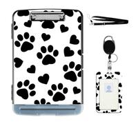 VOGDMKJG Heavy Duty Storage Clipboard(Side-Open) Slim Plastic Organization Case Box with ID Badge Holder&Pen Holder,Black White Dog Paw File Case Portfolio for Letter A4 Size Nurses,Students,Coaches