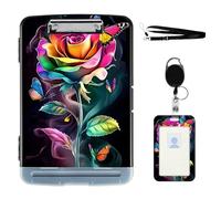 VOGDMKJG Heavy Duty Storage Clipboard(Side-Open) Slim Plastic Organization Case Box with ID Badge Holder&Pen Holder,Rainbow Rose File Case Portfolio for Letter A4 Size Nurses,Students,Coaches