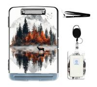 VOGDMKJG Heavy Duty Storage Clipboard(Side-Open)Slim Plastic Organization Case Box With ID Badge Holder&Pen Holder,Autumn Elk Reflection File Case Portfolio For Letter A4 Size Nurses,Students,Coaches