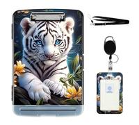 VOGDMKJG Heavy Duty Storage Clipboard(Side-Open) Slim Plastic Organization Case Box with ID Badge Holder&Pen Holder,Cute White Tiger File Case Portfolio for Letter A4 Size Nurses,Students,Coaches