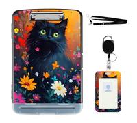 VOGDMKJG Heavy Duty Storage Clipboard(Side-Open) Slim Plastic Organization Case Box with ID Badge Holder&Pen Holder,Black Cat Garden File Case Portfolio for Letter A4 Size Nurses,Students,Coaches