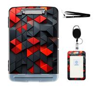 VOGDMKJG Heavy Duty Storage Clipboard(Side-Open)Slim Plastic Organization Case Box With ID Badge Holder&Pen Holder,Black and Red Triangle File Case Portfolio For Letter A4 Size Nurses,Students,Coaches