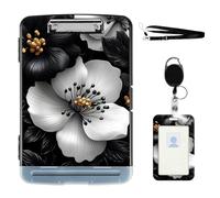 VOGDMKJG Heavy Duty Storage Clipboard(Side-Open) Slim Plastic Organization Case Box with ID Badge Holder & Pen Holder,Black White Floral File Case Portfolio for Letter A4 Size Nurses,Students,Coaches