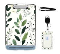 VOGDMKJG Heavy Duty Storage Clipboard(Side-Open) Slim Plastic Organization Case Box with ID Badge Holder&Pen Holder,Botanical Leaf File Case Portfolio for Letter A4 Size Nurses,Students,Coaches