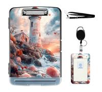 VOGDMKJG Heavy Duty Storage Clipboard(Side-Open) Slim Plastic Organization Case Box with ID Badge Holder&Pen Holder,Lighthouse Sea Waves File Case Portfolio for Letter A4 Size Nurses,Students,Coaches