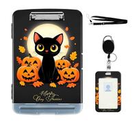 VOGDMKJG Heavy Duty Storage Clipboard(Side-Open) Slim Plastic Organization Case Box with ID Badge Holder&Pen Holder,Black Cat Pumpkin File Case Portfolio for Letter A4 Size Nurses,Students,Coaches