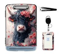 VOGDMKJG Heavy Duty Storage Clipboard(Side-Open) Slim Plastic Organization Case Box with ID Badge Holder&Pen Holder,Highland Cow Cherry File Case Portfolio for Letter A4 Size Nurses,Students,Coaches