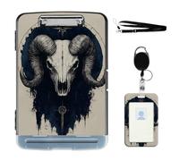 VOGDMKJG Heavy Duty Storage Clipboard(Side-Open) Slim Plastic Organization Case Box with ID Badge Holder&Pen Holder,Ram Skull Sacred File Case Portfolio for Letter A4 Size Nurses,Students,Coaches