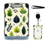 VOGDMKJG Heavy Duty Storage Clipboard(Side-Open) Slim Plastic Organization Case Box with ID Badge Holder&Pen Holder,Green Tree Leaves File Case Portfolio for Letter A4 Size Nurses,Students,Coaches