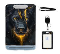 VOGDMKJG Heavy Duty Storage Clipboard(Side-Open)Slim Plastic Organization Case Box With ID Badge Holder&Pen Holder,Black Lion Golden Light File Case Portfolio For Letter A4 Size Nurses,Students,Coache