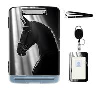 VOGDMKJG Heavy Duty Storage Clipboard(Side-Open) Slim Plastic Organization Case Box with ID Badge Holder&Pen Holder,Black Horse Profile File Case Portfolio for Letter A4 Size Nurses,Students,Coaches