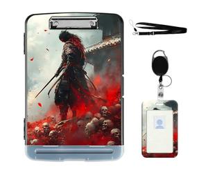 VOGDMKJG Heavy Duty Storage Clipboard(Side-Open)Slim Plastic Organization Case Box With ID Badge Holder&Pen Holder,Samurai Warrior on Skull File Case Portfolio For Letter A4 Size Nurse,Student,Coaches