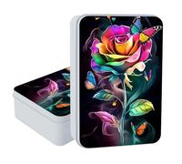 VOGDMKJG Large Metal Tins Box-7.08"x4.72"x1.96" Rectangular Empty Storage Box With Lid Metal Decorative Organizer Storage Tin Case For Office/Kitchen/Pills/Candies/Jewelry/Photos-Rose Butterfly