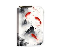 VOGDMKJG Leather Card Wallet for Women Men, RFID Blocking Accordion Credit Card Holder, Small Zip Around Pocket Wallet Purse with 12 Slots Pockets, Zen Koi Fish Ink Wash Painting Art, Solid