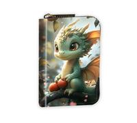 VOGDMKJG Leather Card Wallet for Women Men, RFID Blocking Accordion Credit Card Holder, Small Zip Around Pocket Wallet Purse with 12 Slots Pockets, Cute Baby Dragon Tree Branch, Nature