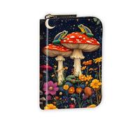 VOGDMKJG Leather Card Wallet for Women Men, RFID Blocking Accordion Credit Card Holder, Small Zip Around Pocket Wallet Purse with 12 Slots Pockets, Frogs On Mushrooms Night, Floral