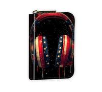 VOGDMKJG Leather Card Wallet for Women Men, RFID Blocking Accordion Credit Card Holder, Small Zip Around Pocket Wallet Purse with 12 Slots Pockets, Flag Headphones Music DJ Style, Solid