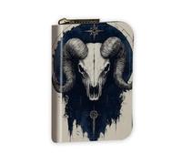 VOGDMKJG Leather Card Wallet for Women Men, RFID Blocking Accordion Credit Card Holder, Small Zip Around Pocket Wallet Purse with 12 Slots Pockets, Ram Skull Sacred Geometry, Geometric