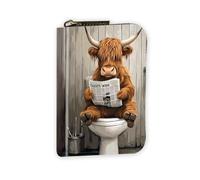 VOGDMKJG Leather Card Wallet for Women Men, RFID Blocking Accordion Credit Card Holder, Small Zip Around Pocket Wallet Purse with 12 Slots Pockets, Funny Cow Reading on Toilet, Animal Print