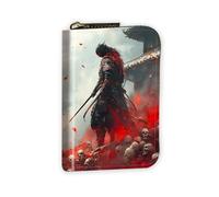 VOGDMKJG Leather Card Wallet for Women Men, RFID Blocking Accordion Credit Card Holder, Small Zip Around Pocket Wallet Purse with 12 Slots Pockets, Samurai Warrior on Skull Mountain Art, Solid