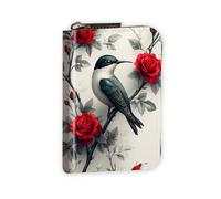 VOGDMKJG Leather Card Wallet for Women Men, RFID Blocking Accordion Credit Card Holder, Small Zip Around Pocket Wallet Purse with 12 Slots Pockets, Bird On Branch Vintage Rose, Floral