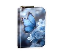 VOGDMKJG Leather Card Wallet for Women Men, RFID Blocking Accordion Credit Card Holder, Small Zip Around Pocket Wallet Purse with 12 Slots Pockets, Blue Butterfly on Dreamy Flowers, Animal Print