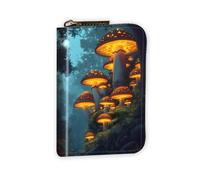 VOGDMKJG Leather Card Wallet for Women Men, RFID Blocking Accordion Credit Card Holder, Small Zip Around Pocket Wallet Purse with 12 Slots Pockets, Giant Forest Magic Mushroom, Nature