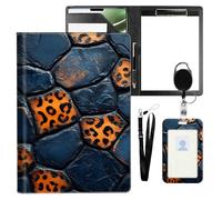 VOGDMKJG Leather Padfolio Clipboard with ID Badge Holder&Pen Holde,Blue Wall Leopard Spots Professional Resume File Folder for Women,Fits 11-inch Tablet,Document Organizer for Busines Interview/School