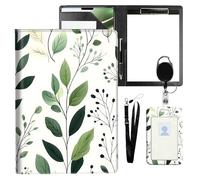 VOGDMKJG Leather Padfolio Clipboard with ID Badge Holder&Pen Holde,Botanical Leaf Professional Resume File Folder for Women Men,Fits 11-inch Tablet,Document Organizer for Busines Interview/School