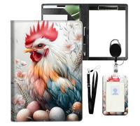 VOGDMKJG Leather Padfolio Clipboard with ID Badge Holder&Pen Holde,Colorful Rooster Professional Resume File Folder for Women Men,Fits 11-inch Tablet,Document Organizer for Busines Interview/School