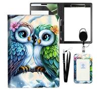 VOGDMKJG Leather Padfolio Clipboard with ID Badge Holder&Pen Holde,Cute Owl Winter Professional Resume File Folder for Women Men,Fits 11-inch Tablet,Document Organizer for Busines Interview/School