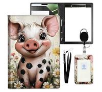 VOGDMKJG Leather Padfolio Clipboard with ID Badge Holder&Pen Holde,Cute Pig Daisy Professional Resume File Folder for Women Men,Fits 11-inch Tablet,Document Organizer for Busines Interview/School