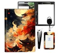 VOGDMKJG Leather Padfolio Clipboard with ID Badge Holder&Pen Holde,Golden Chinese Dragon Professional Resume File Folder for Women,Fits 11-inch Tablet,Document Organizer for Busines Interview/School