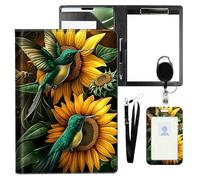 VOGDMKJG Leather Padfolio Clipboard with ID Badge Holder&Pen Holde,Hummingbird Sunflower Professional Resume File Folder for Women,Fits 11-inch Tablet,Document Organizer for Busines Interview/School