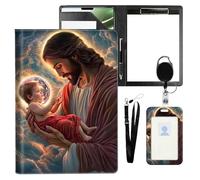 VOGDMKJG Leather Padfolio Clipboard with ID Badge Holder&Pen Holde,Jesus Holding Baby Professional Resume File Folder for Women Men,Fits 11-inch Tablet,Document Organizer for Busines Interview/School