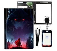 VOGDMKJG Leather Padfolio Clipboard with ID Badge Holder&Pen Holde,Little Girl Wolf Professional Resume File Folder for Women Men,Fits 11-inch Tablet,Document Organizer for Busines Interview/School