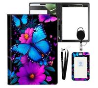 VOGDMKJG Leather Padfolio Clipboard with ID Badge Holder&Pen Holde,Neon Butterfly Purple Professional Resume File Folder for Women,Fits 11-inch Tablet,Document Organizer for Busines Interview/School