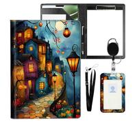VOGDMKJG Leather Padfolio Clipboard with ID Badge Holder&Pen Holde,Night Lane Lanterns Professional Resume File Folder for Women Men,Fits 11-inch Tablet,Document Organizer for Busines Interview/School