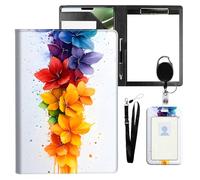 VOGDMKJG Leather Padfolio Clipboard with ID Badge Holder&Pen Holde,Rainbow Flower Cascade Professional Resume File Folder for Women,Fits 11-inch Tablet,Document Organizer for Busines Interview/School