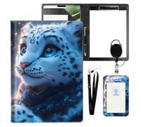 VOGDMKJG Leather Padfolio Clipboard with ID Badge Holder&Pen Holde,Snow Leopard Blue Professional Resume File Folder for Women Men,Fits 11-inch Tablet,Document Organizer for Busines Interview/School