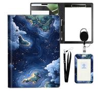 VOGDMKJG Leather Padfolio Clipboard with ID Badge Holder&Pen Holde,Starry Night Clouds Ocean Professional Resume File Folder for Men,Fits 11-inch Tablet,Document Organizer for Busines Interview/School