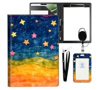 VOGDMKJG Leather Padfolio Clipboard with ID Badge Holder&Pen Holde,Whimsical Starry Sky Professional Resume File Folder for Women,Fits 11-inch Tablet,Document Organizer for Busines Interview/School