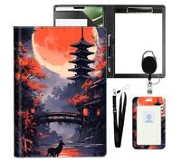 VOGDMKJG Leather Padfolio Clipboard with ID Badge Holder&Pen Holde,Zen Garden Red Moon Professional Resume File Folder for Women Men,Fits 11-inch Tablet,Document Organizer for Busines Interview/School